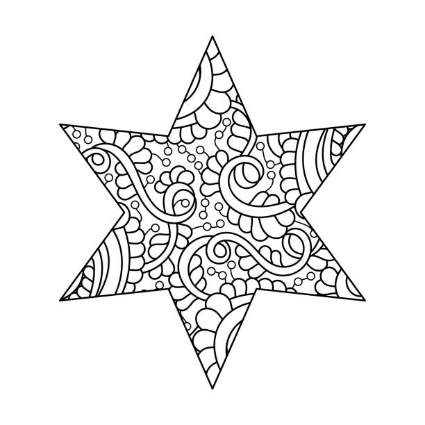 Ilustraciãn de libro para colorear para adultos una estrella de seis puntas dibujada a mano doodle antistress vector ilustraciãn y mãs vectores libres de derechos de acurrucado