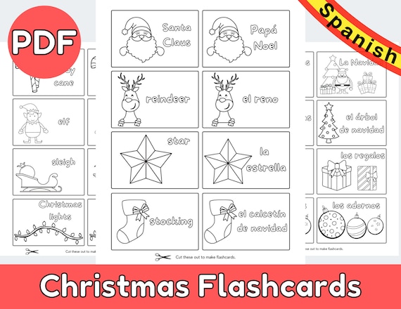 Printable spanish christmas cards spanish to english coloring pages christmas card templates kids christmas crafts christmas flashcards instant download