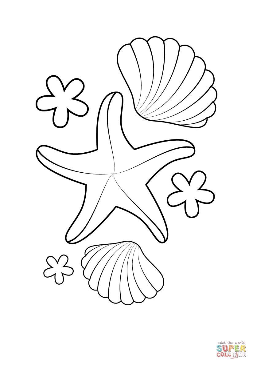 Dibujo de estrella de mar y conchas para colorear dibujos para colorear imprimir gratis