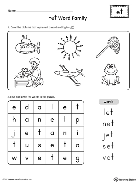 Et word family cvc picture puzzle worksheet