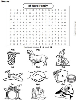 Et word family activity word search coloring sheet phonics worksheet