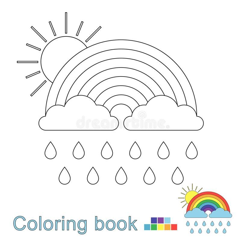 Vector el ejemplo del arco iris de nubes de gotas de agua y del sol paraâ nubes y arcoiris pãginas para colorear del alfabeto patrones de artesanãa en fieltro