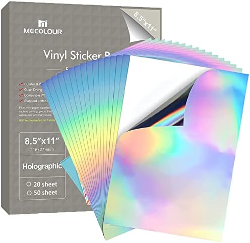 Mecolour papel adhesivo hologrãfico imprimible de x pulgadas hojas de vinilo arcoãris de alta calidad para cricut impermeable se seca rãpidamente colores vivos mantiene bien la tinta resistente