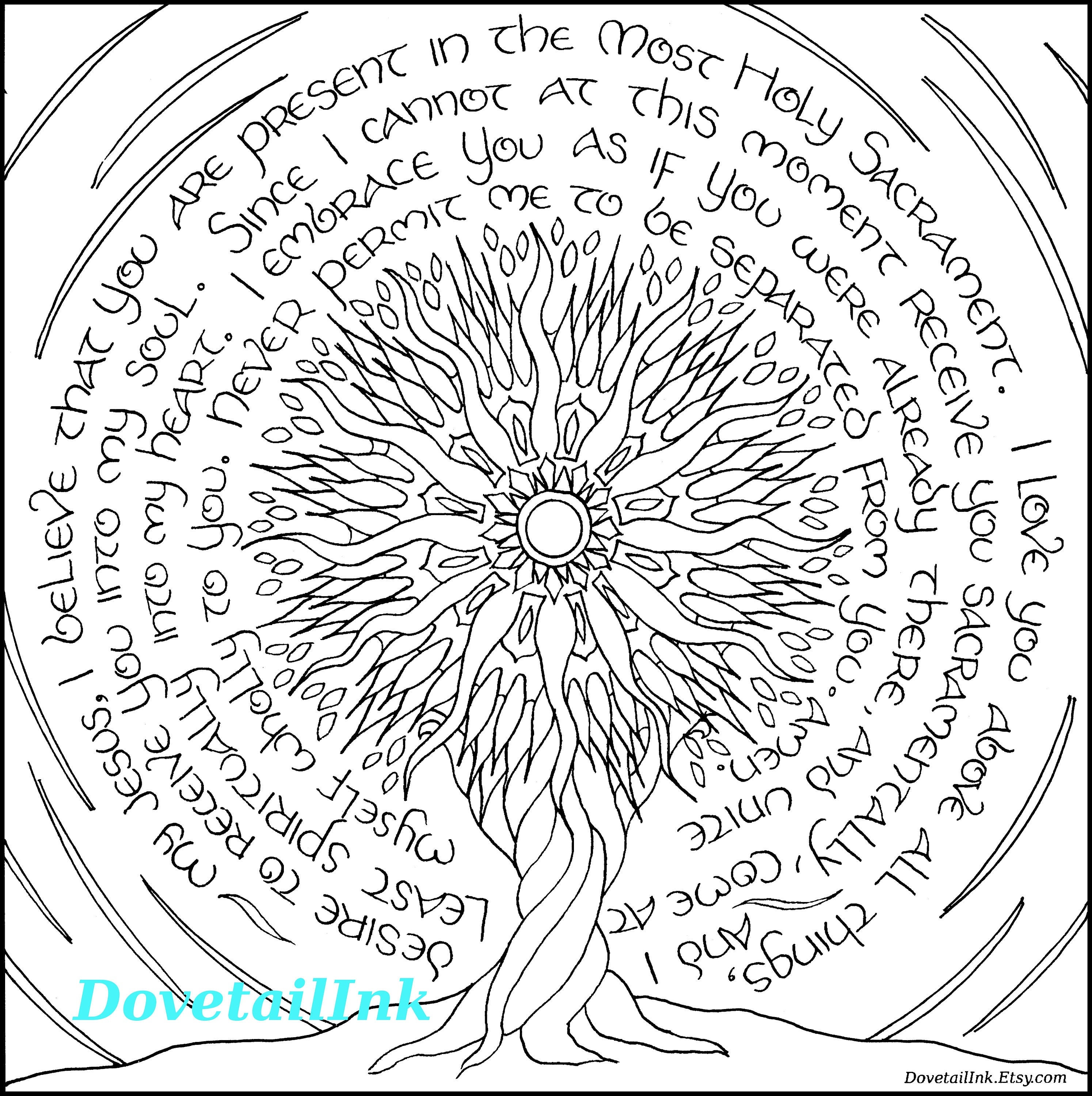 Printable coloring page with spiritual munion prayer all ages eucharistic adoration padre pio monstrance tree of life homeschool