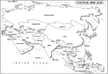 Asia whole political map labeled coloring book series tpt