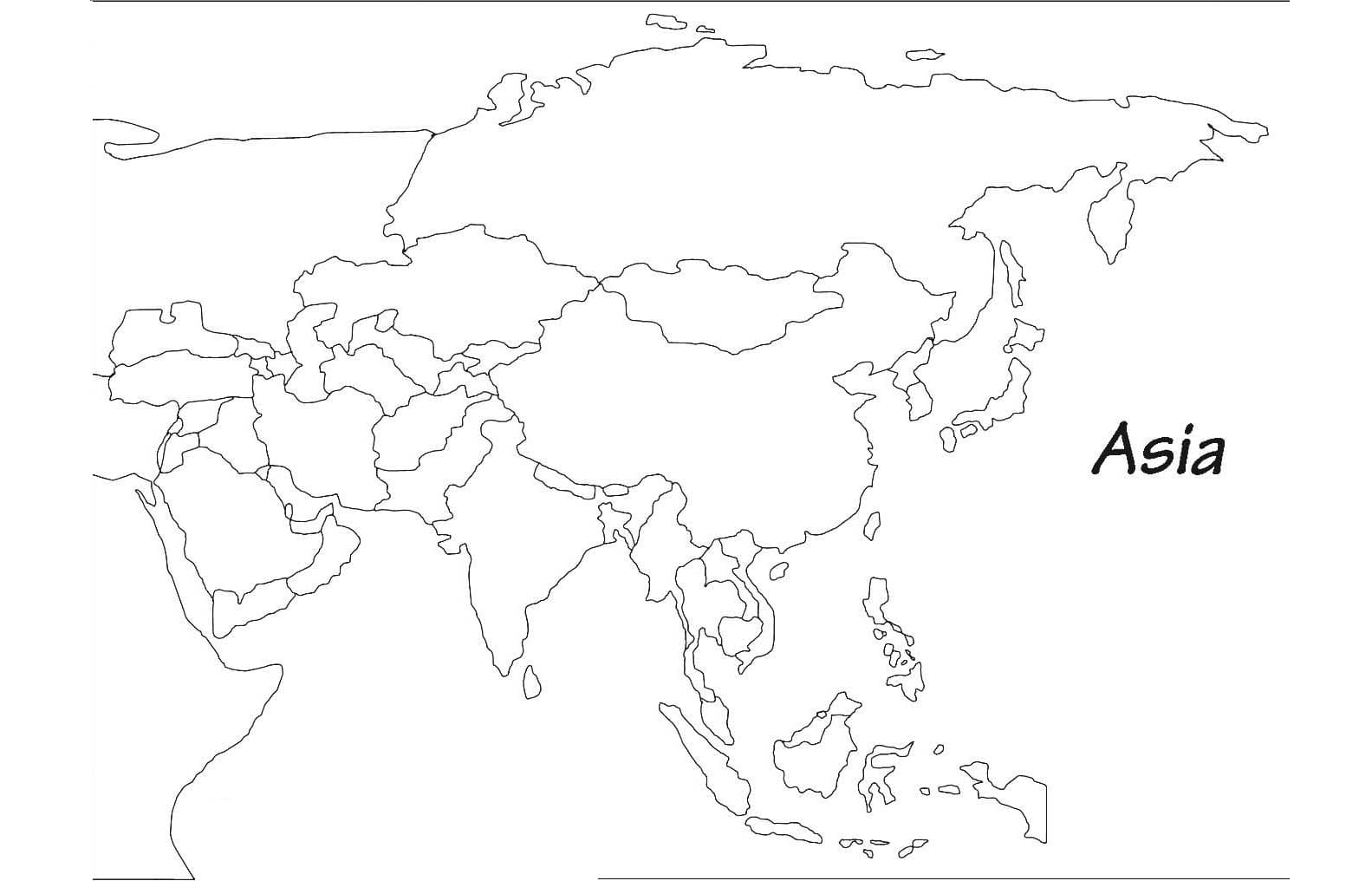 Asia map outline coloring page