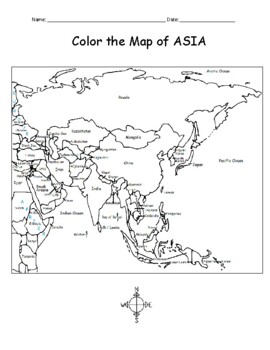 Map of asia printable coloring page by interactive printables tpt