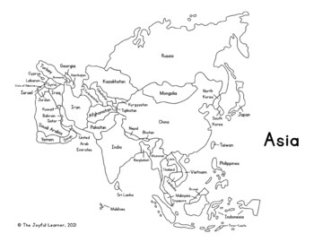 Asia map montessori colors printable