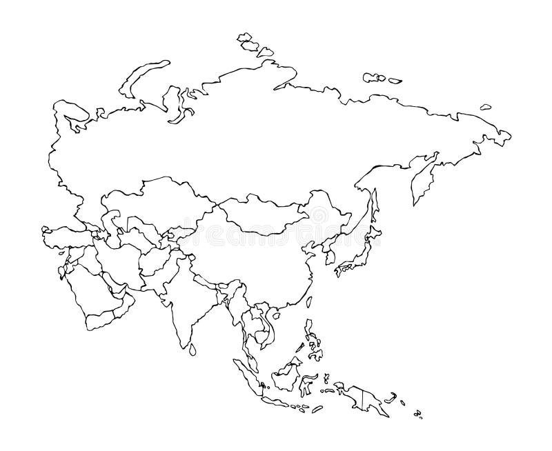 Eurasia continent with the contours of the countries vector drawing stock vector