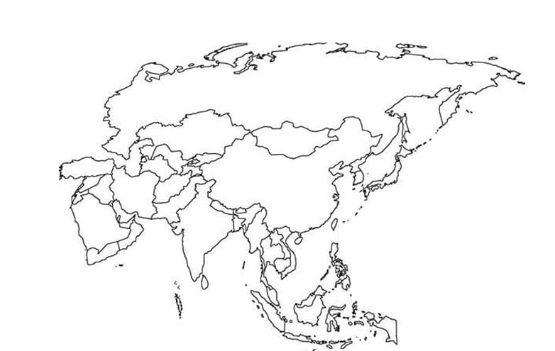 Asia map outline image coloring page