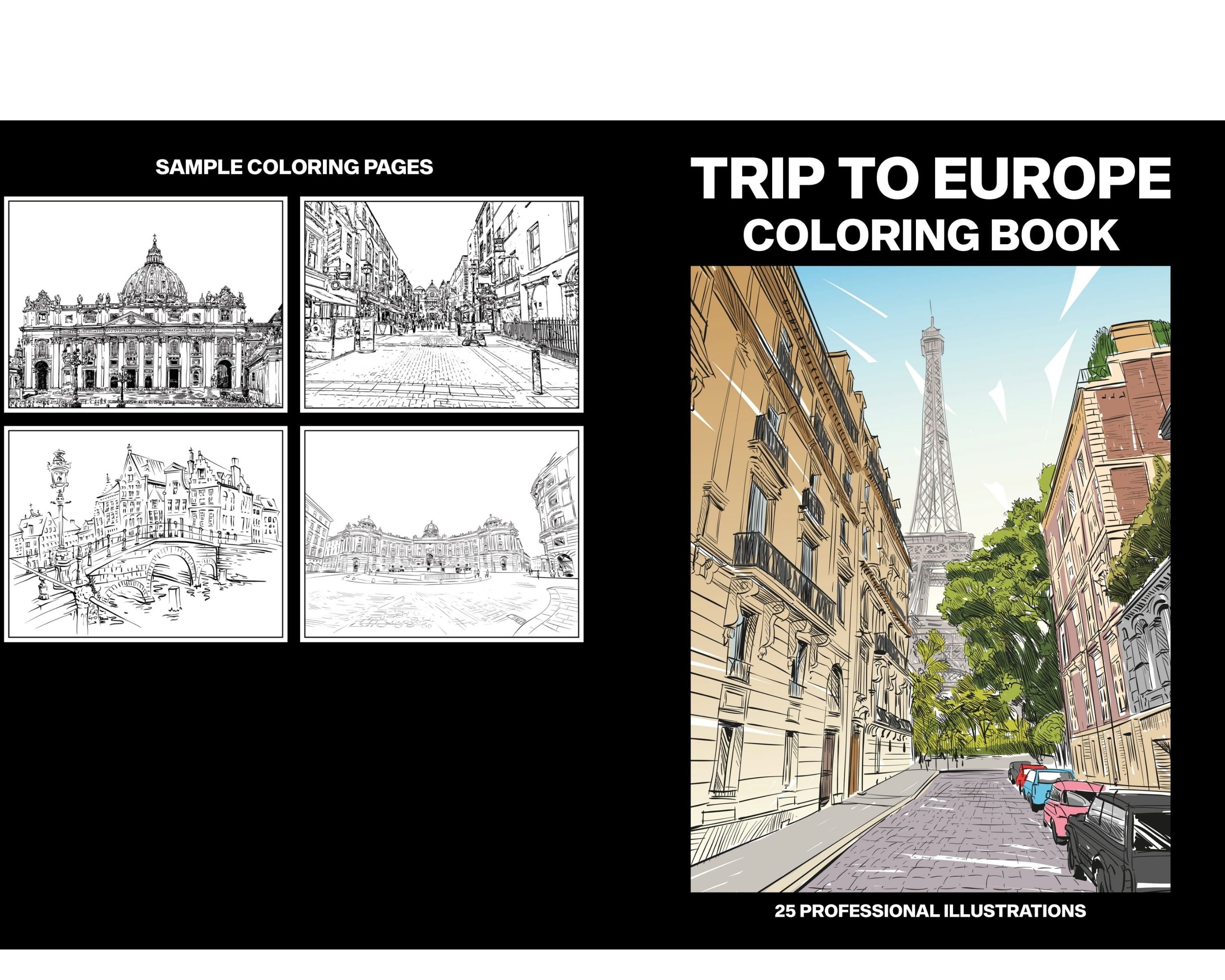 Printable trip to europe coloring pages professionally illustrated europe monuments coloring sheets adult childrens coloring books download now