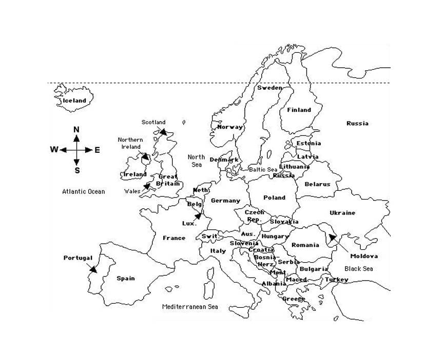 Europe map picture coloring page