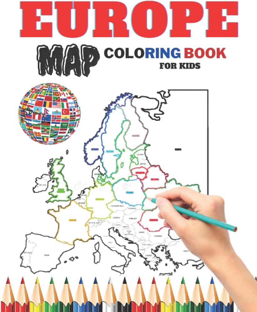 Europe map coloring book for kids beautiful europe political map illustrations for kids europe map coloring page great gift for kidspolitical images for all agescute coloring book publishing house