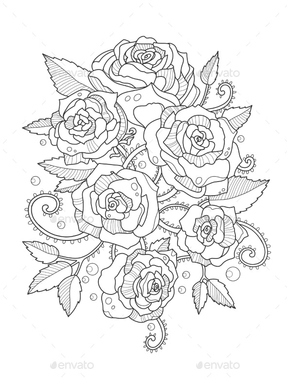 Roses coloring book for adults vectors