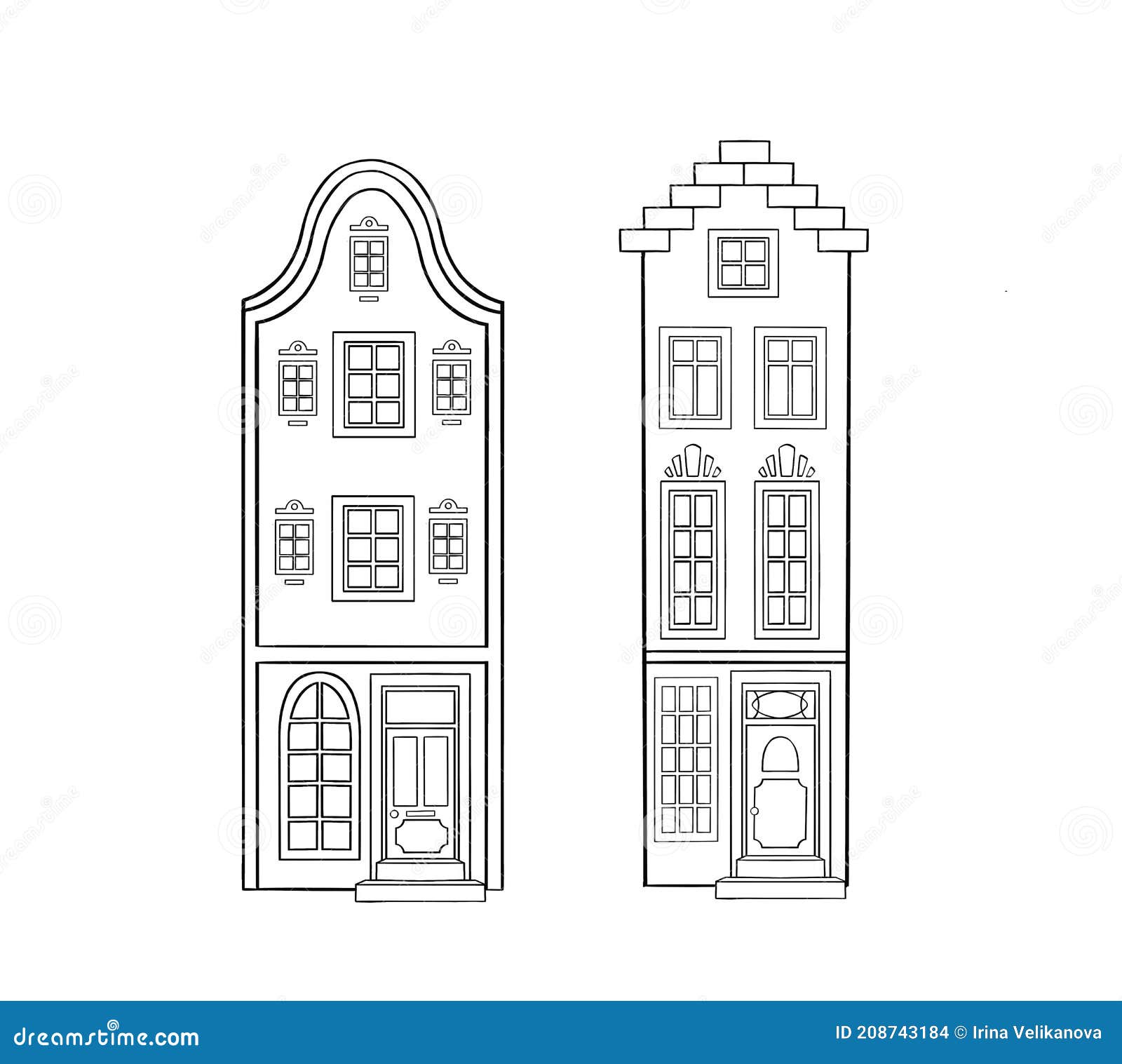 Vector contour old house town city travel europe coloring book stock vector