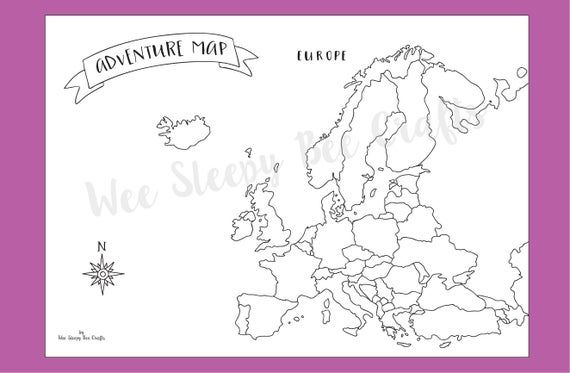 Travel map of europe colouring page digital download pdf