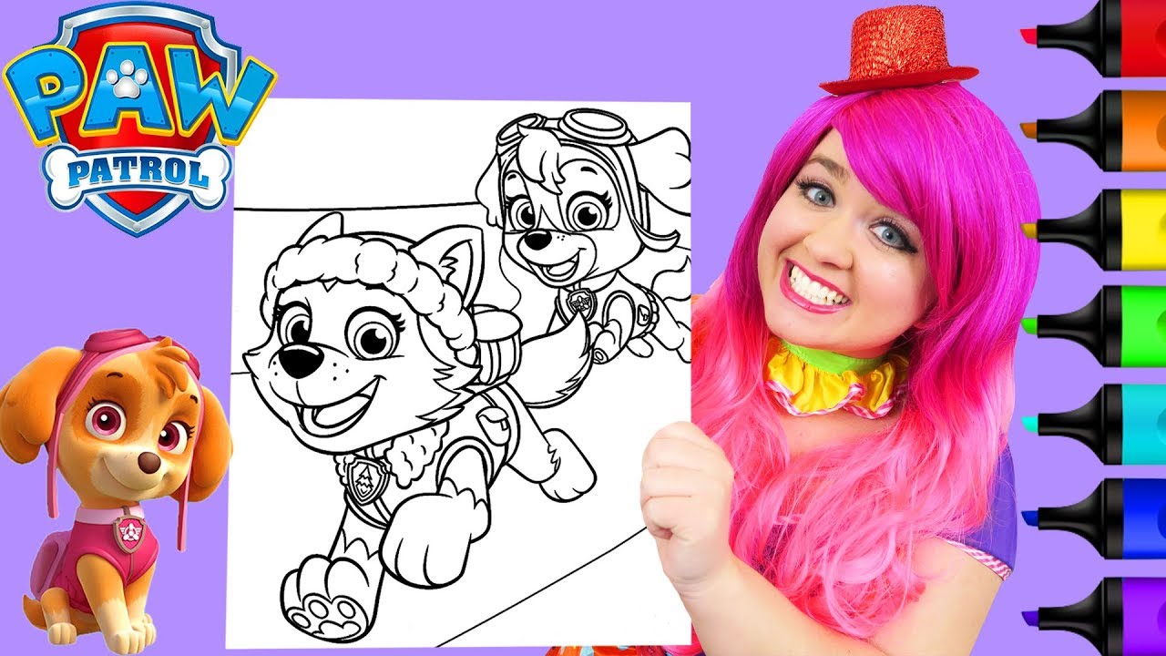 Coloring everest skye paw patrol rescue pups coloring page prisacolor arkers kii the clown