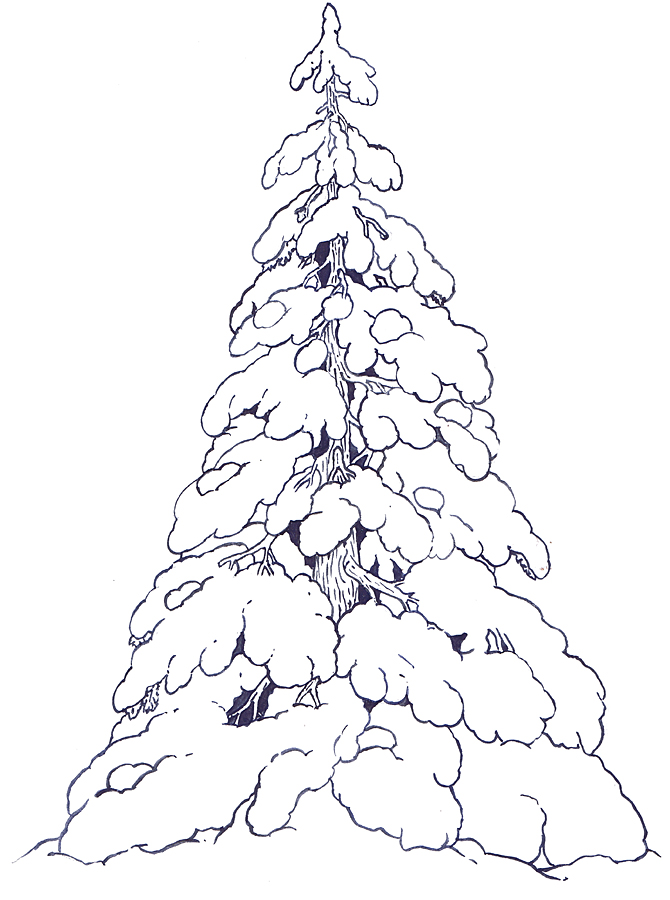 The mitten mural snow covered evergreens coloring page