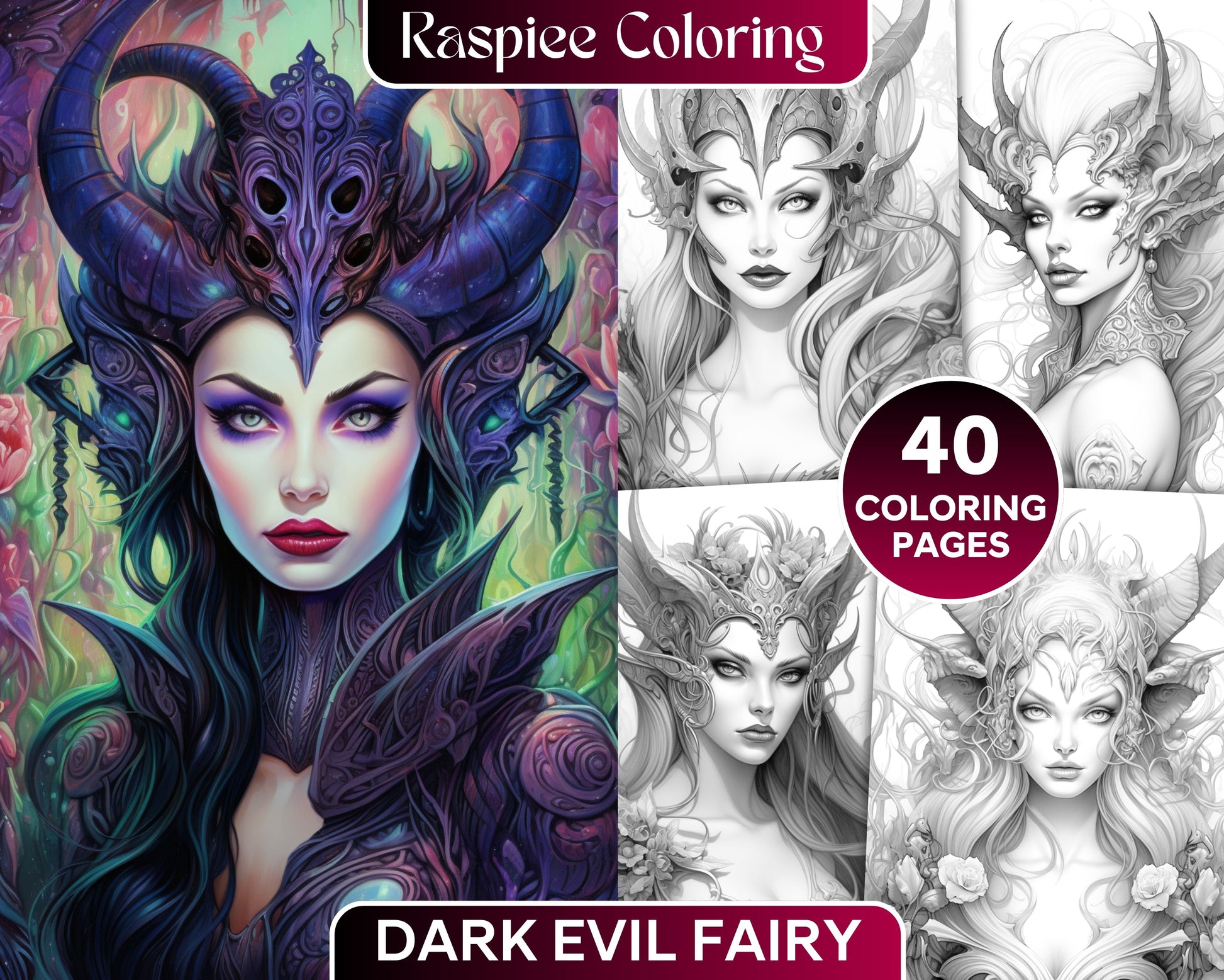 Dark evil fairy grayscale coloring pages printable for adults pdf â coloring