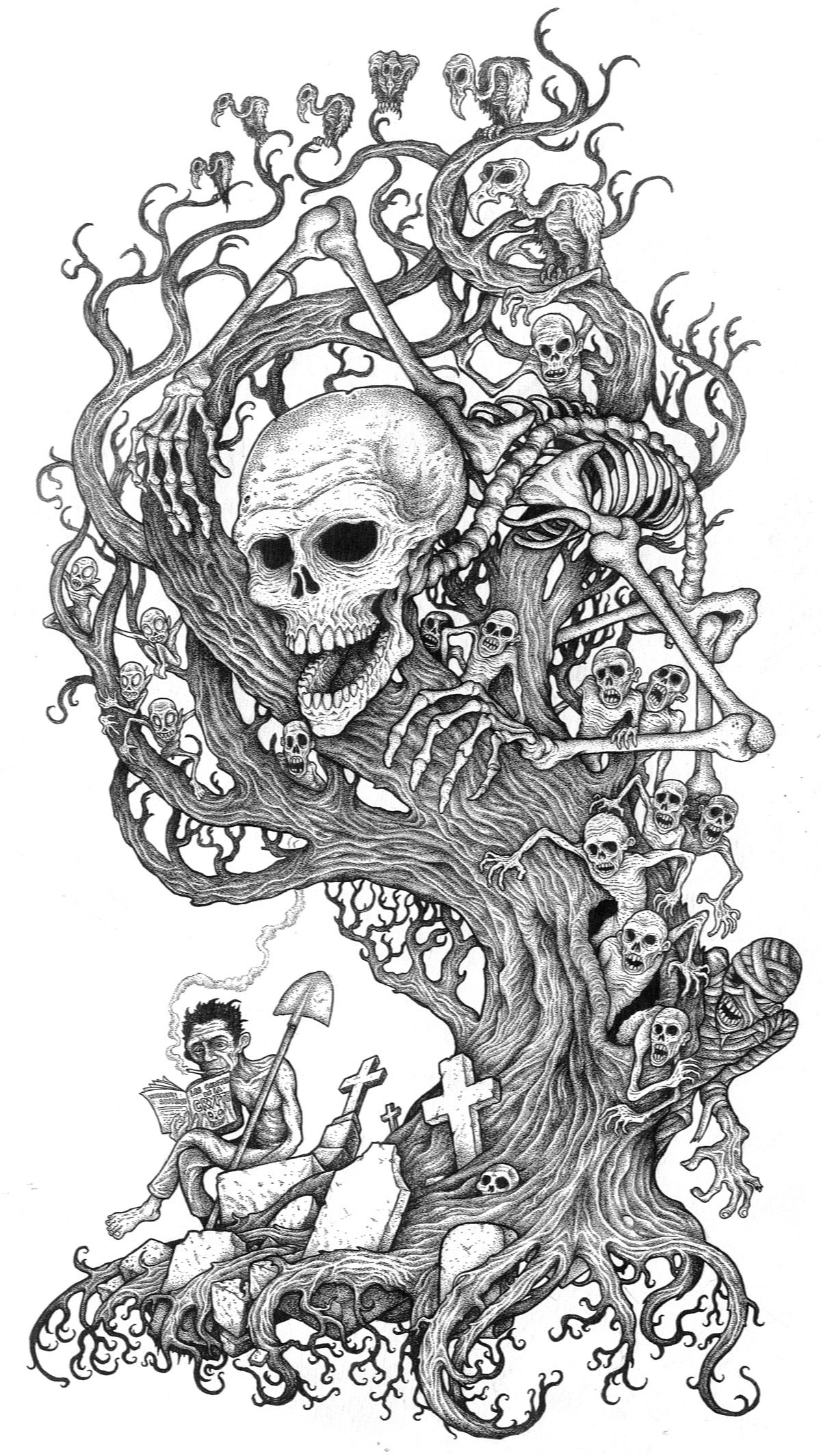 Tree of the damned dark art tattoo ink artwork tattoo coloring book