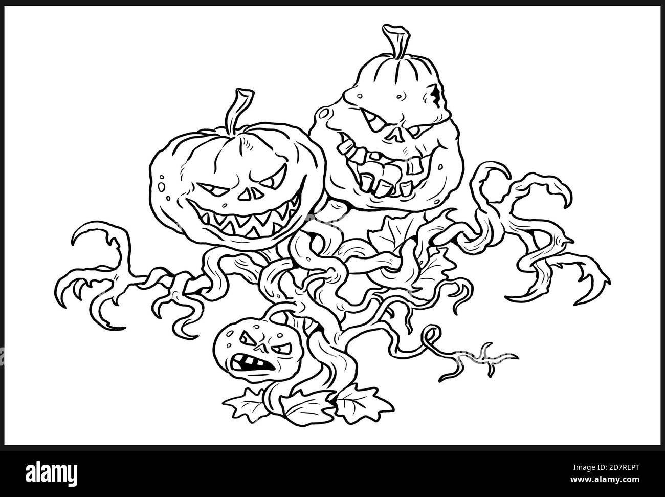 Funny pumpkins family drawing halloween illustrationcoloring template stock photo