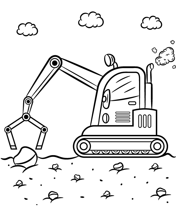 Construction coloring page with excavator