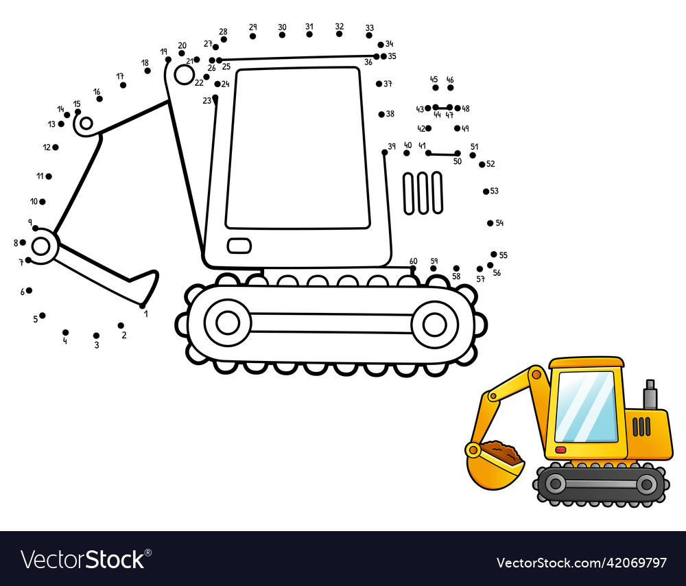 Dot to isolated excavator coloring page royalty free vector
