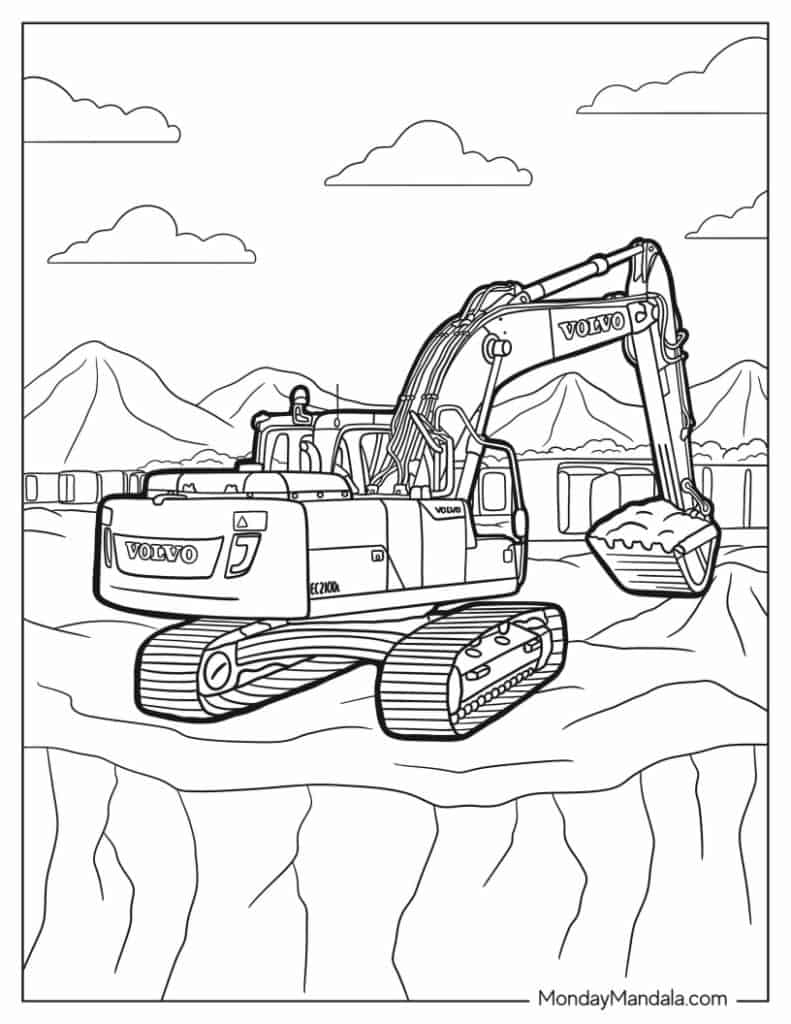 Excavator coloring pages free pdf printables