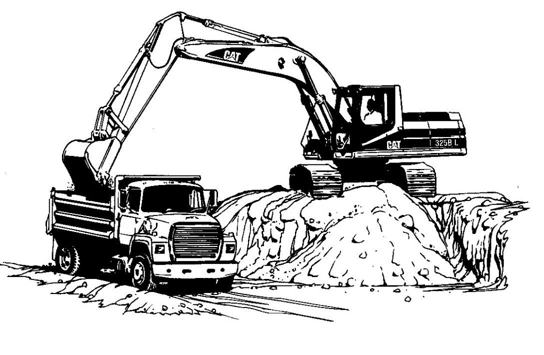 Colorful excavator coloring page