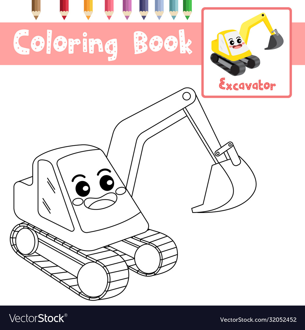 Coloring page excavator cartoon character vector image