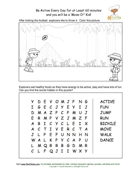 Be active every day puzzle and coloring sheet