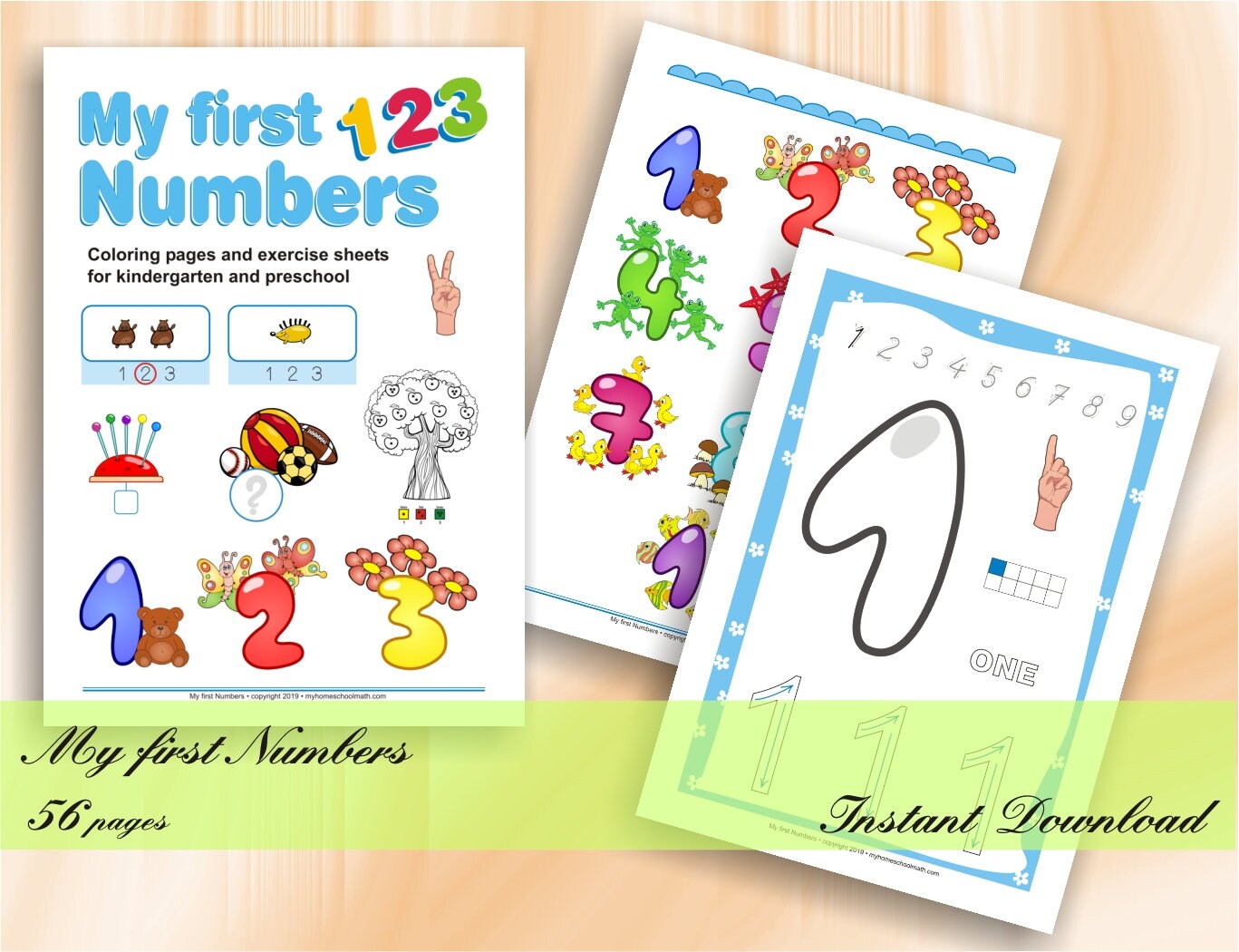 My first numbers coloring pages and exercise sheets for kindergarten and preschool download digital printable workbook worksheets