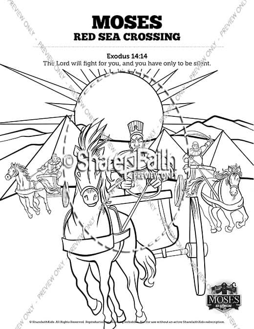 Exodus moses and the red sea crossing sunday school coloring pages â