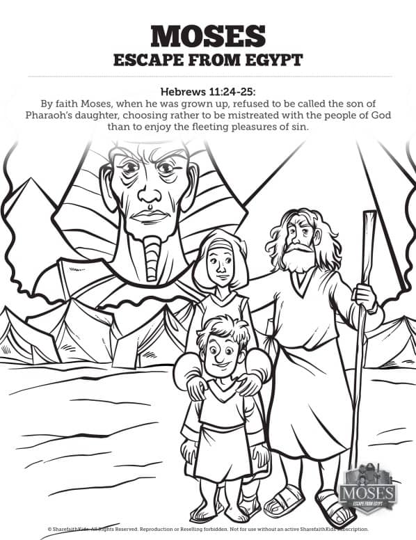 Exodus moses escapes from egypt sunday school coloring pages â