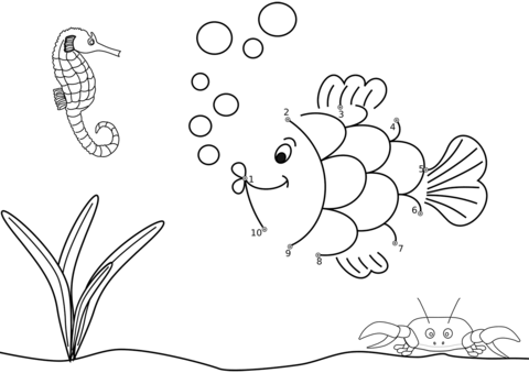 Fish in the ocean dot to dot free printable coloring pages