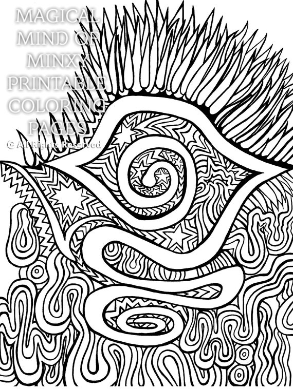 Hand drawn adult coloring page psychedelic magic eye art zentangle nature art printable coloring page digital download only download now