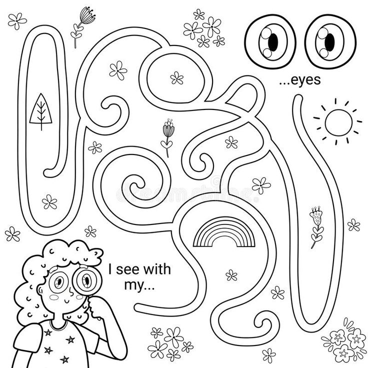 Five senses maze game for kids i can see with my eyes black and white labyrinth activity page stock veâ maze games for kids preschool activities toddler senses