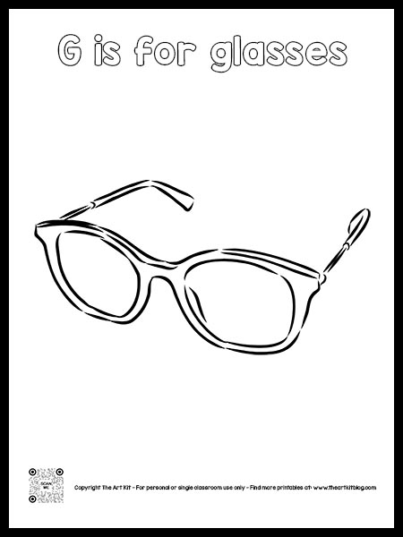 G is for glasses coloring page free printable bubble font â the art kit