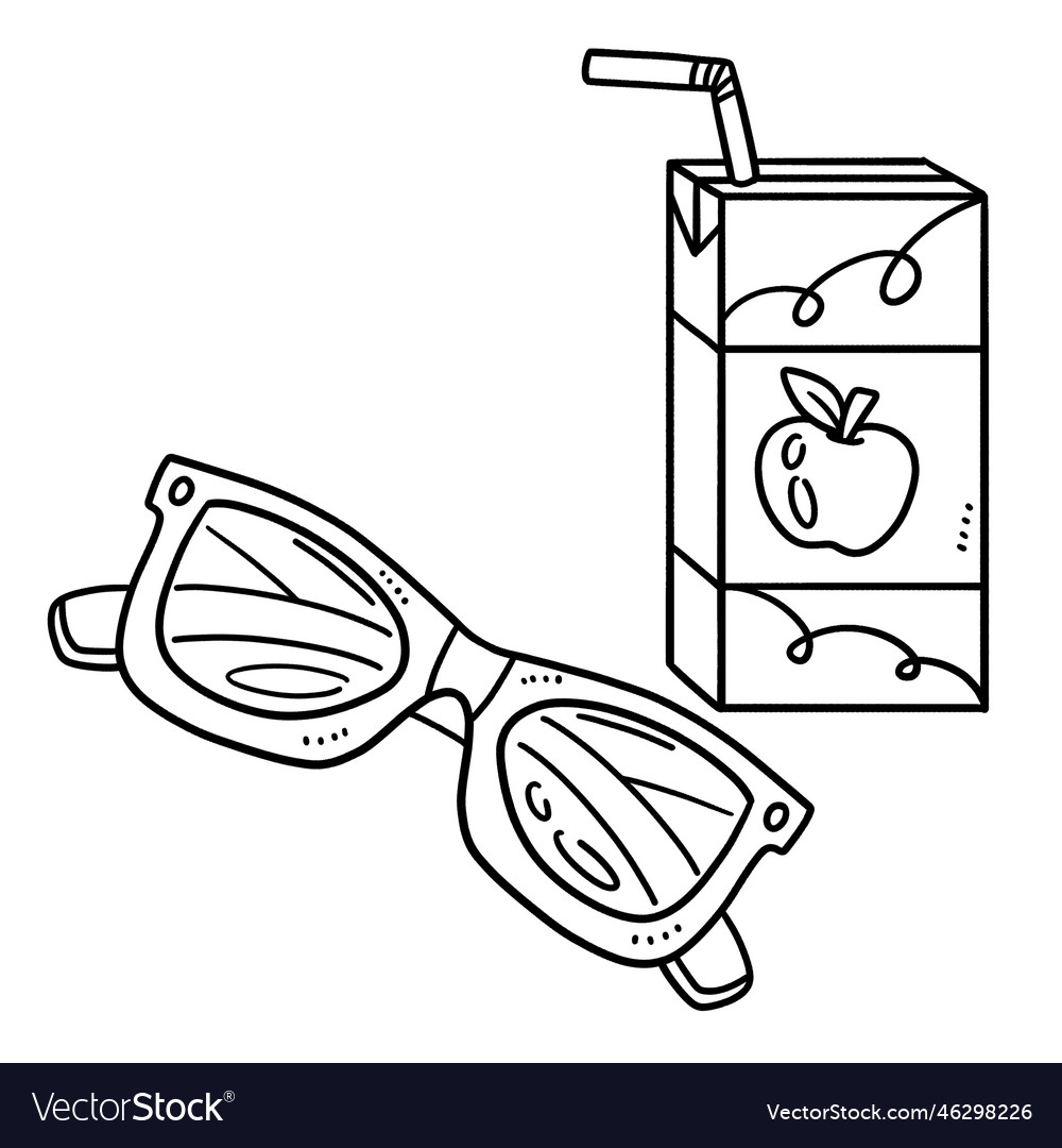 Eyeglass and apple juice isolated coloring page vector image