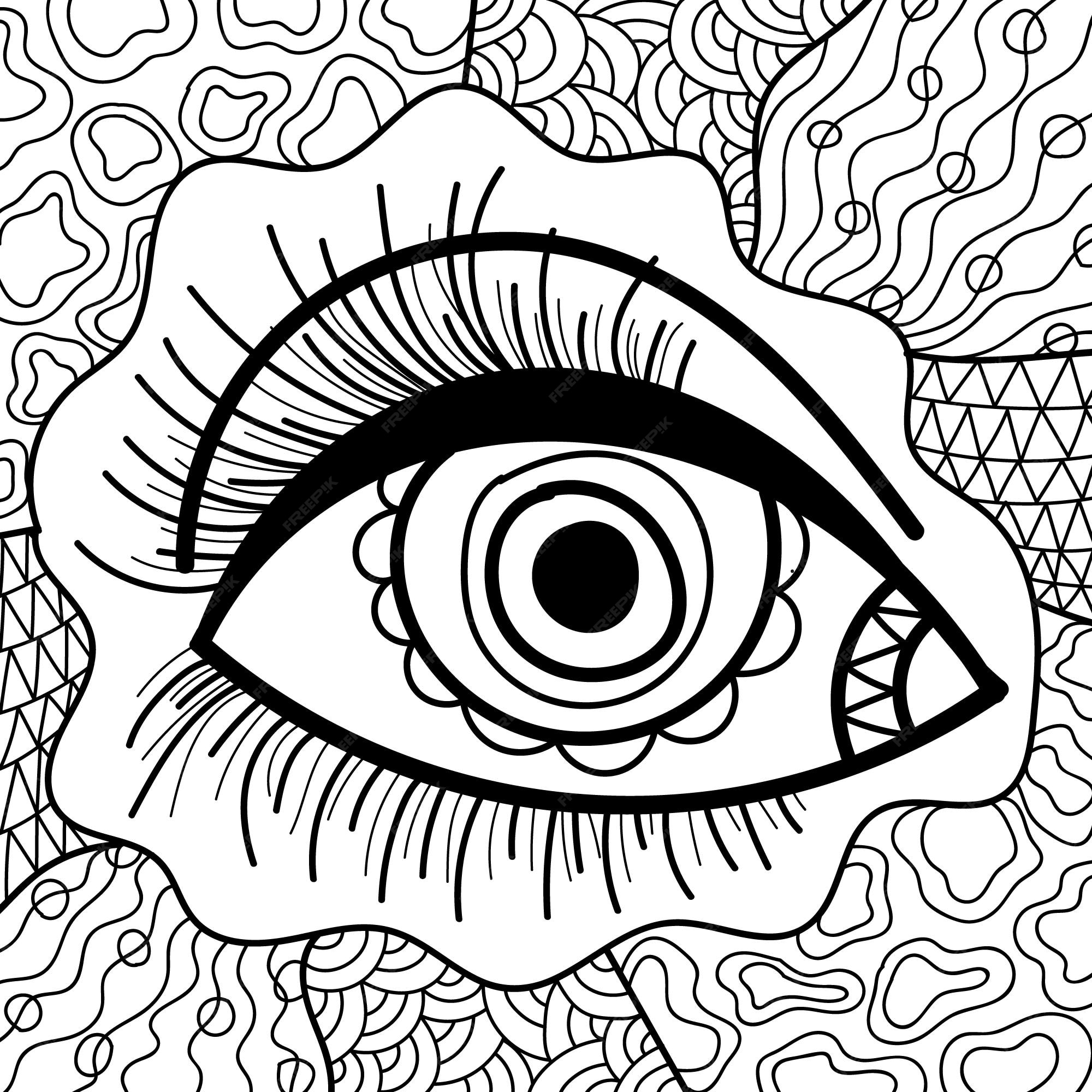 Premium vector hand drawn eye with henna design patterns coloring book page