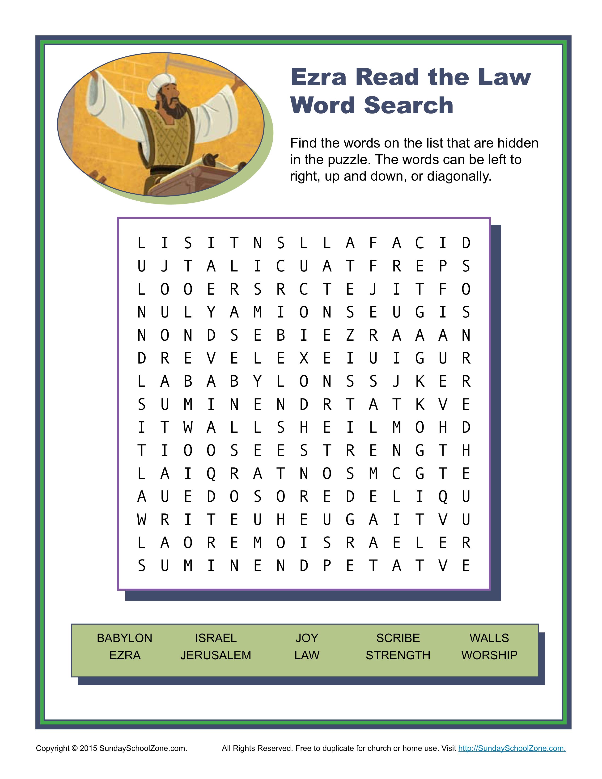 Ezra read the law word search bible activities for kids bible lessons for kids bible activities
