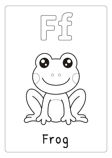 Premium vector alphabet letter f for frog coloring page for kids