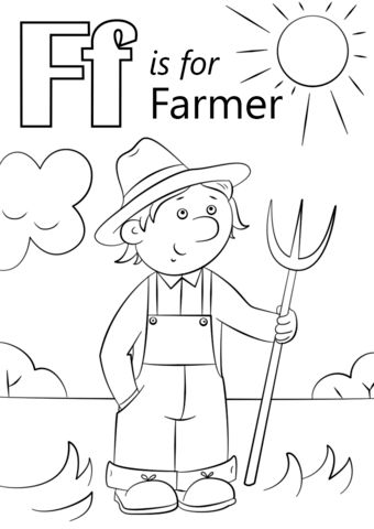 Letter f is for farmer coloring page from letter f category select from printable crafâ abc coloring pages farm animal coloring pages farm coloring pages