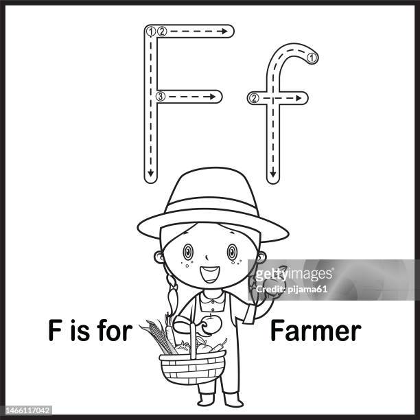 Flashrd letter f is for farmer vector illustration high