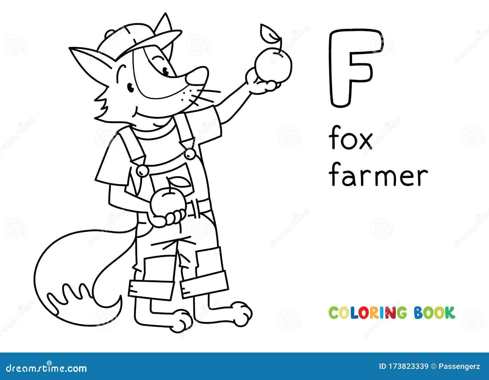 Fox farmer abc coloring book alphabet f stock vector