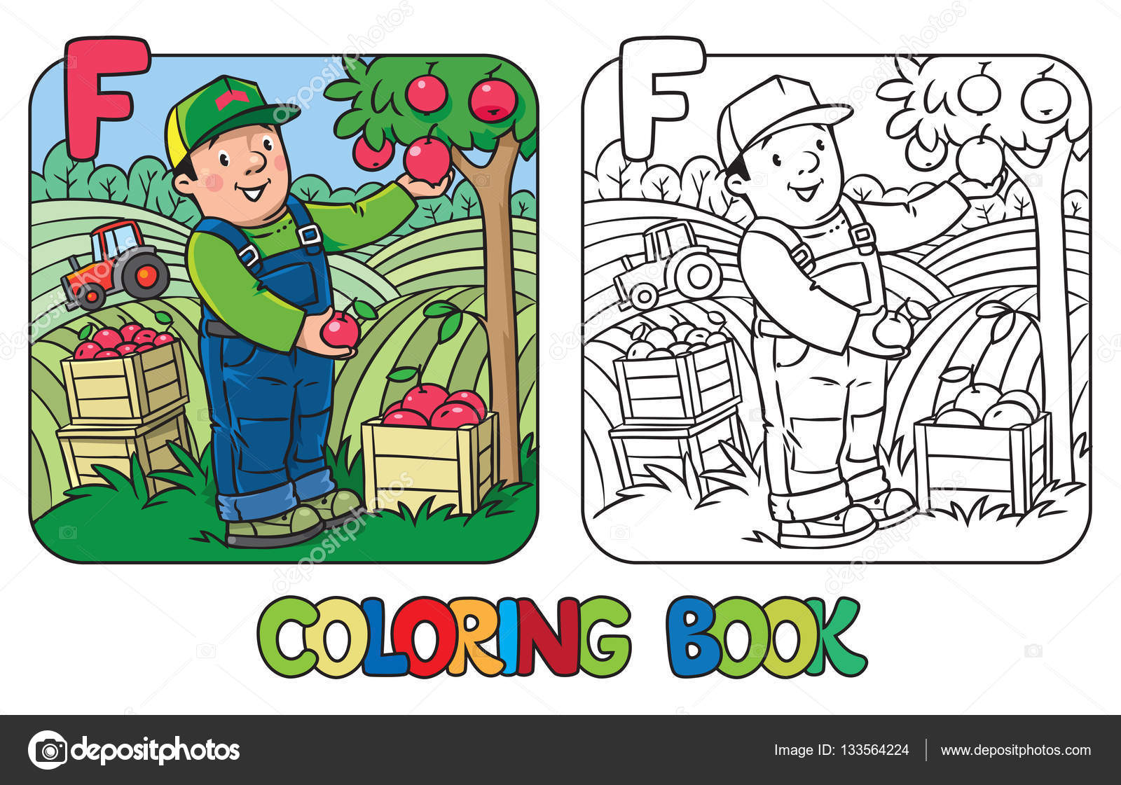 Farmer coloring book alphabet f profession abc stock vector by passengerz