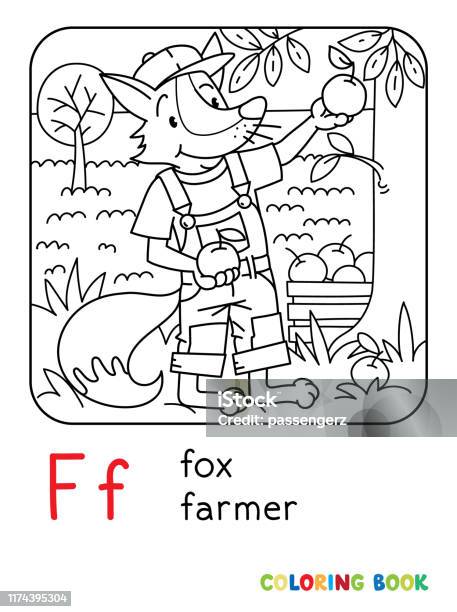 Fox farmer abc coloring book alphabet f stock illustration