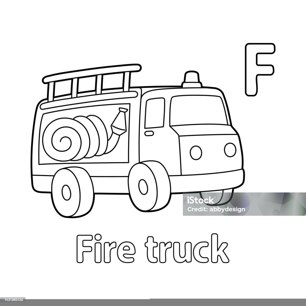 Firetruck alphabet abc coloring page f stock illustration