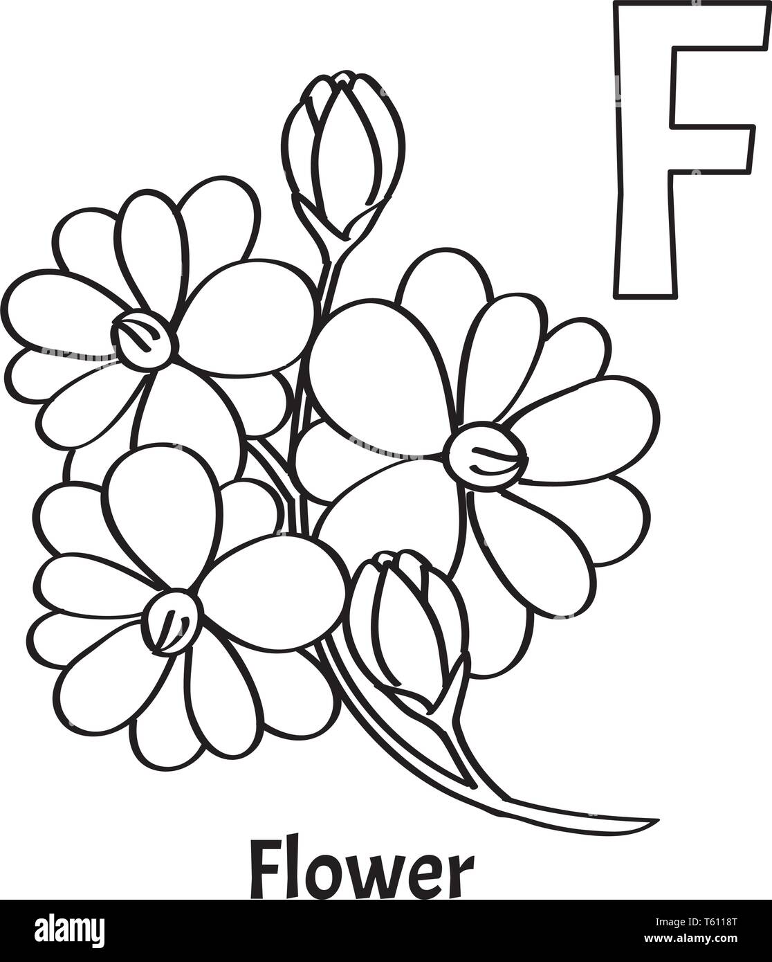 Vector alphabet letter f coloring page flower stock vector image art