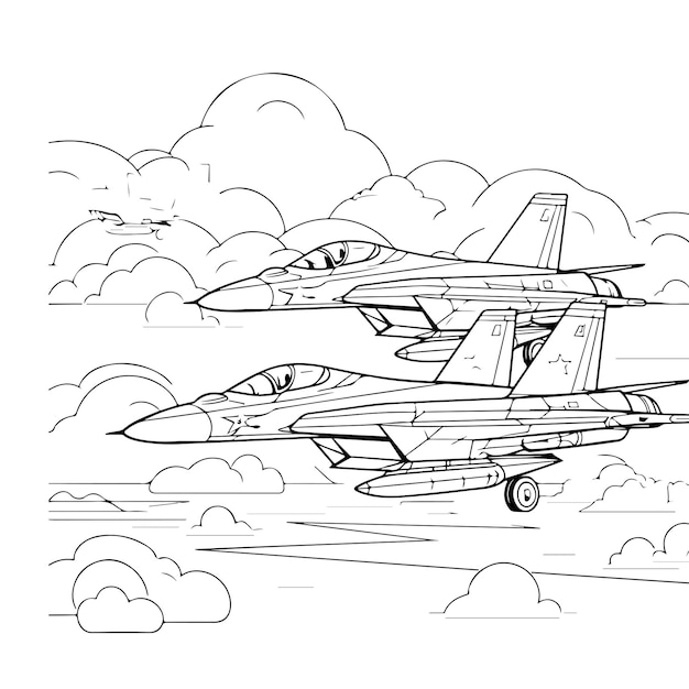 Premium vector coloring page line drawing airplanes day